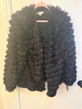 Rewind Black Textured Shag Faux-Fur Teddy Jacket